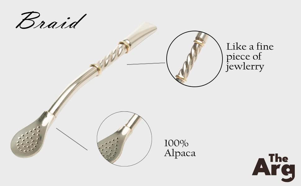 Imperial Mate Straw with Braid Design | Premium Argentine Bombilla 22 cm