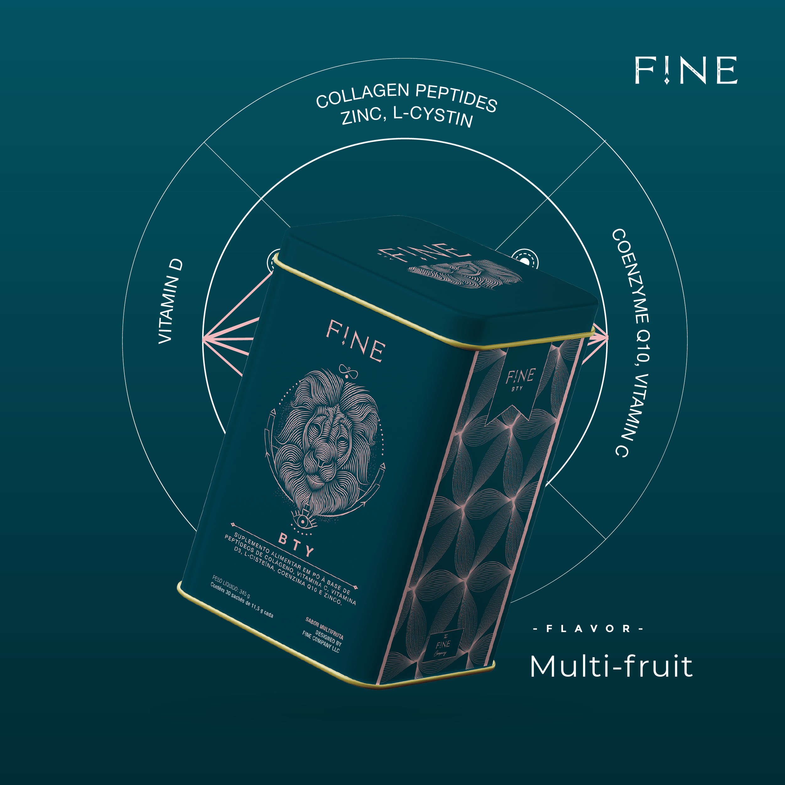 F!NE Beauty Collagen Powder – MultiFruit Flavor | No Sugar, Fat, or Carbs - Strengthens Skin, Nails, and Hair