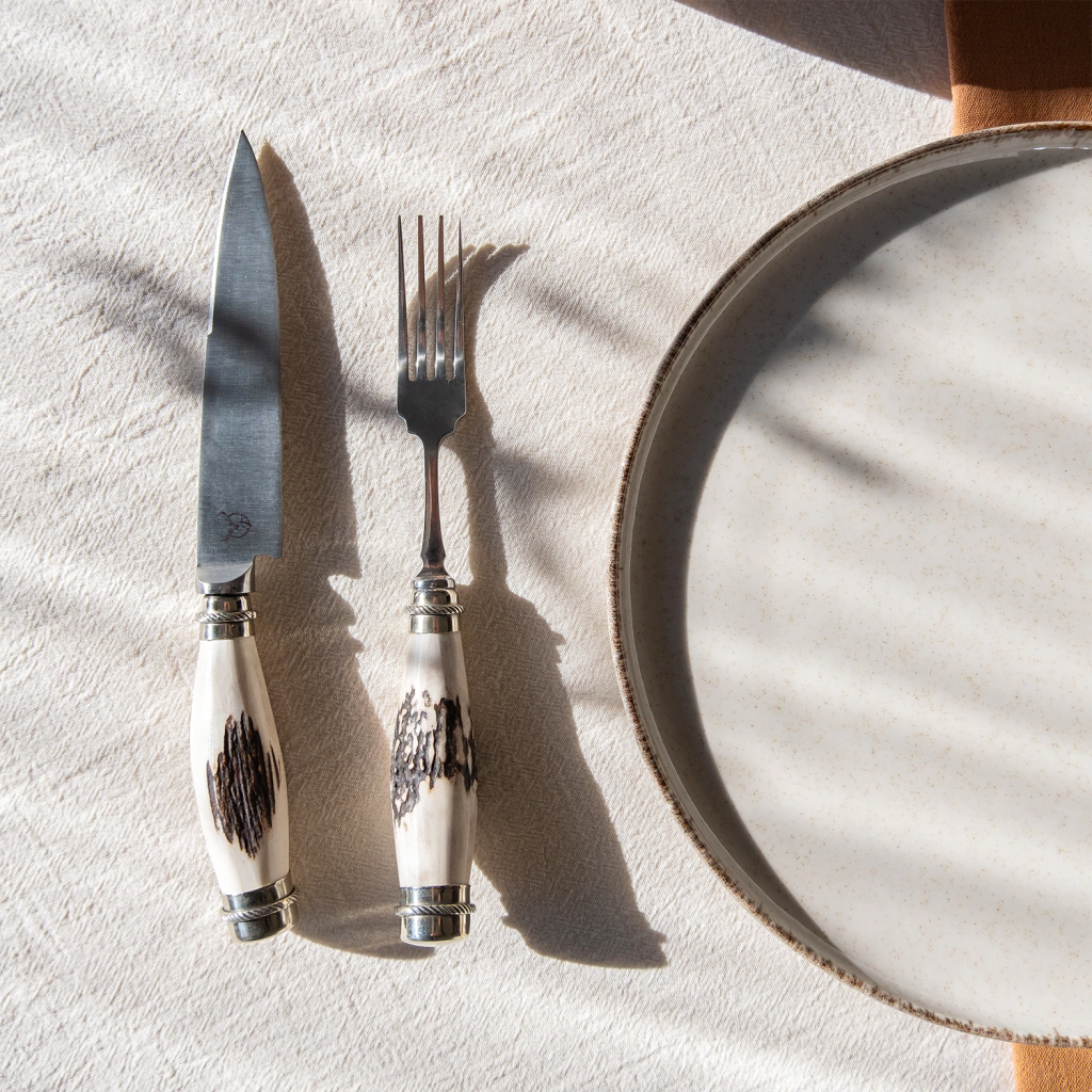 Natural Deer Handle with Double Alpaca of 12 pieces for 6 guest