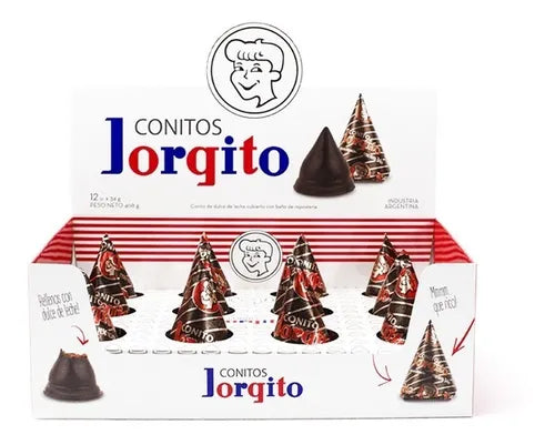 Jorgito Conitos – Dulce de Leche Filled Cone Cookies Covered in Milk Chocolate 408g/0.88lb (Box of 12u.)