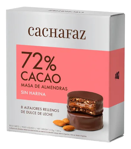 Cachafaz Alfajores 72% Cacao with Almond Flour – Gift Box 8u (546 g / 1.2 lb)