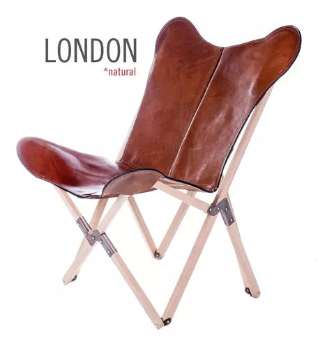 Premium Leather and Wood Three Legged Foldable Chair.