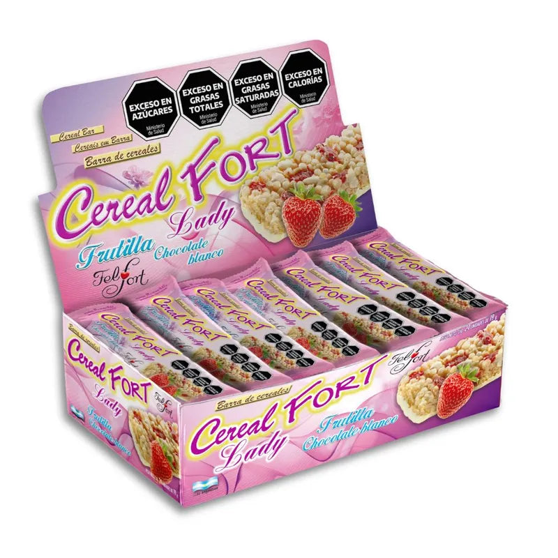 Felfort Cereal Fort Lady - Cereal Bar with Strawberry Filling & White Chocolate Coating 25g – (box of 24u)