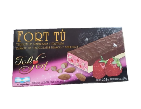"Felfort Fort Tu - Strawberry Almond Nougat 100g, a fruity twist on classic Christmas nougat."