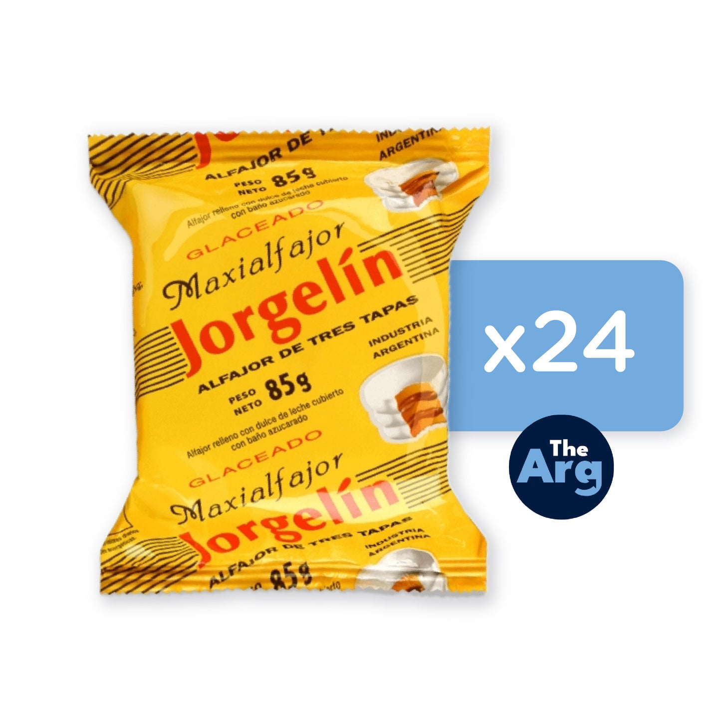 Alfajor Jorgelín Sugar Coated Triple Cookie with Dulce de Leche Bulk Box 85 g / 2.99 oz (24 Units)