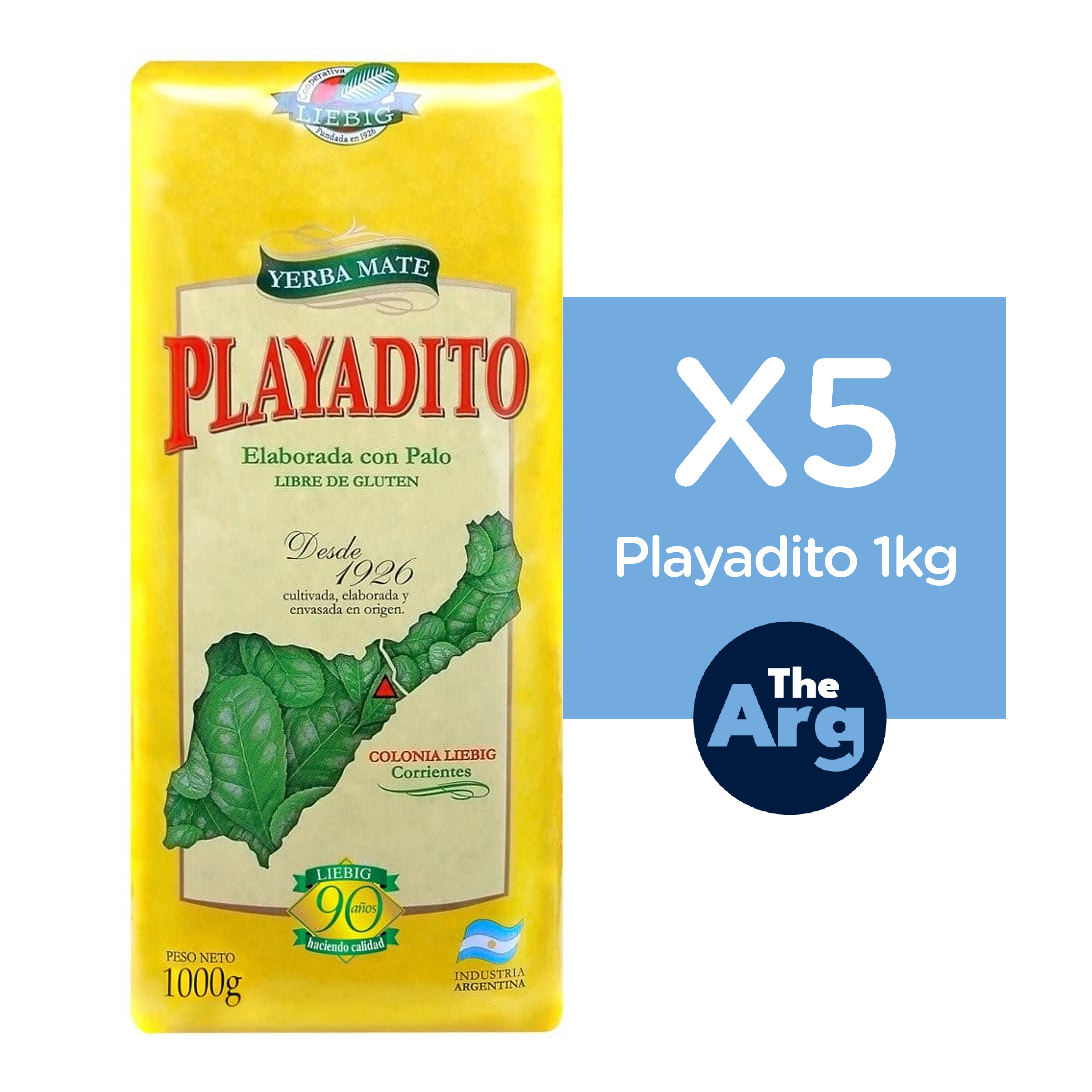 Playadito Yerba Mate Traditional Con Palo from Colonia Liebig (1 kg / 2.2 lb) Bulk Pack x 5 Units