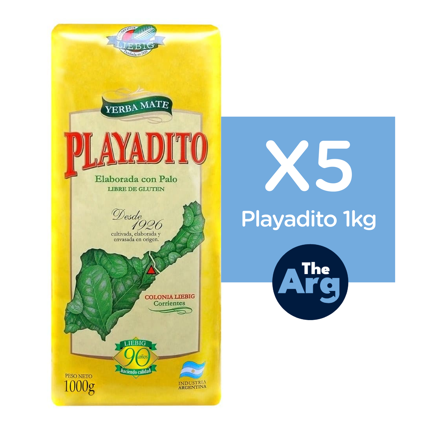 Playadito Yerba Mate Traditional Con Palo from Colonia Liebig (1 kg / 2.2 lb) Bulk Pack x 5 Units