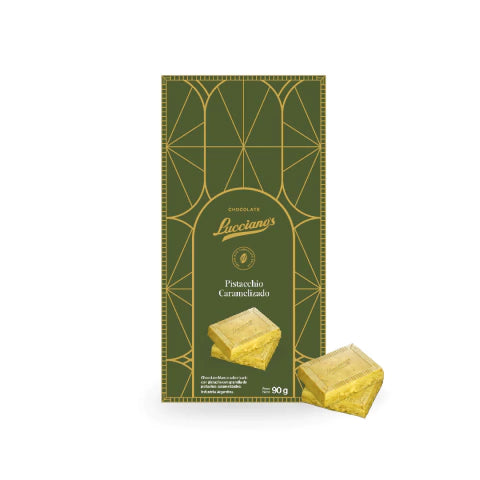 Lucciano’s Signature Tablet - White Chocolate Bar Filled with Caramelized Pistachio 90g/0.20 lb