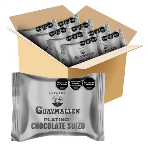 Guaymallen Platino - Alfajor of Dulce de Leche With Swiss Chocolate 48g / 1.69 oz (Box of 24u.)
