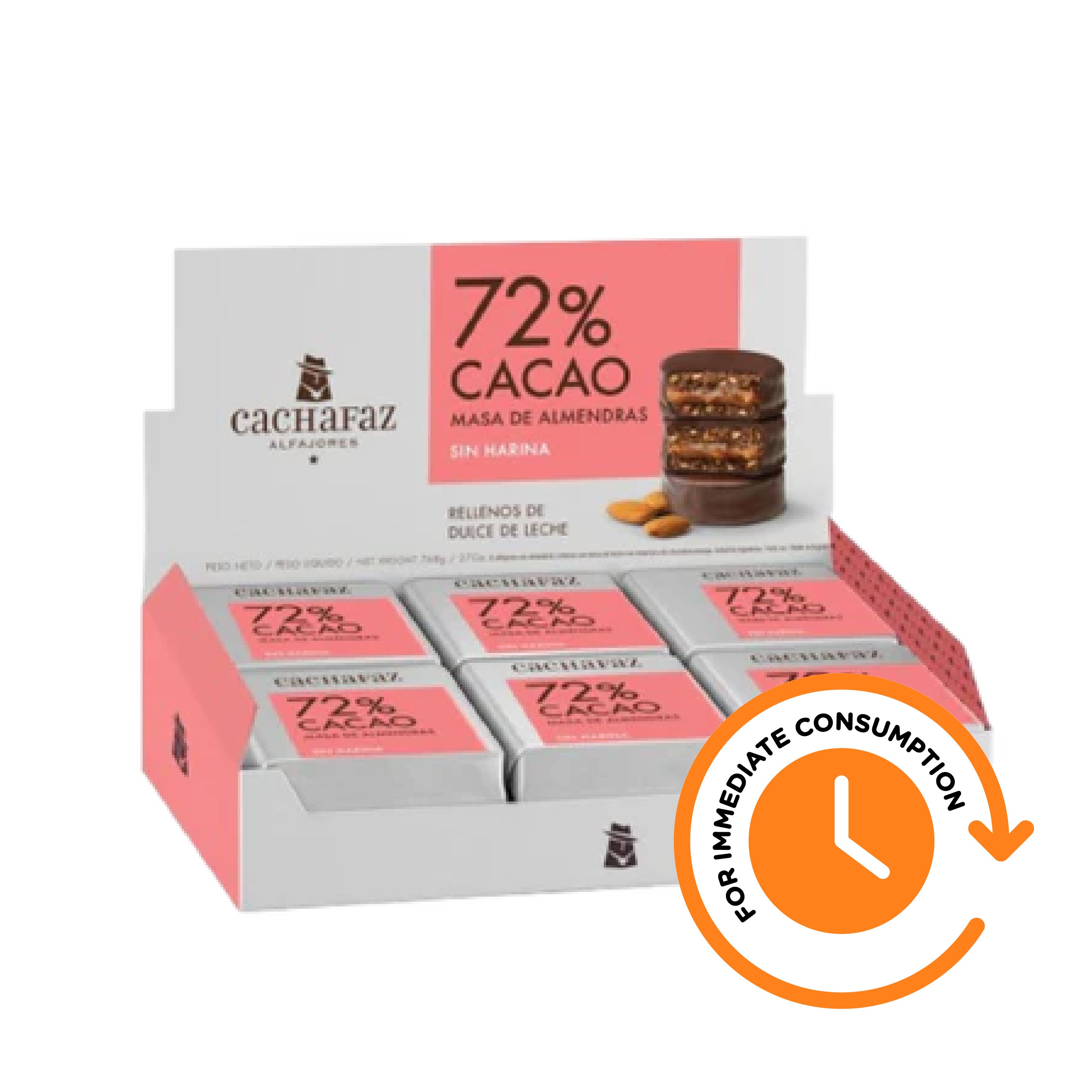 SALE Cachafaz Alfajores 72% Cacao with Almond Flour – Display Box 12u (768 g / 1.7 lb)