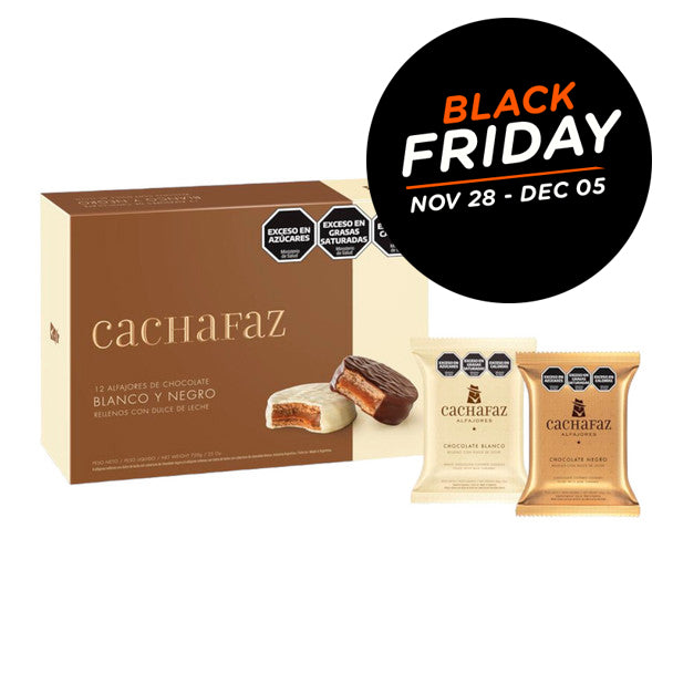 Black Friday Alfajores Cachafaz Black and White Chocolate Box 12 units 720 g / 25.3 oz