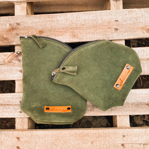 Juego de porta azúcar y yerba mate de ante, color verde