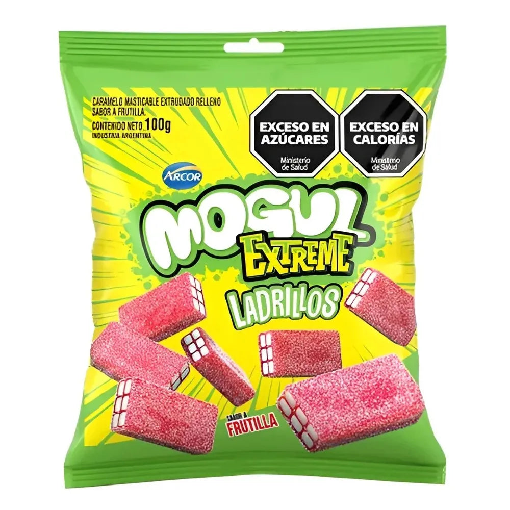 Arcor Mogul Extreme Strawberry-Flavored Brick-Shaped Sour Gummies 100 g / 3.5 oz