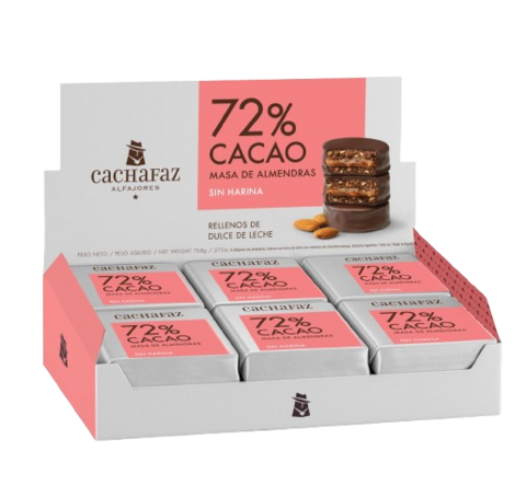 Cachafaz Alfajores 72% Cacao with Almond Flour – Display Box 12u (768 g / 1.7 lb)