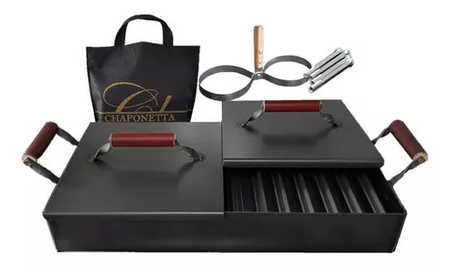 Chaponetta - Steel Griddle for 2 Stoves + Grill + Double Cover.