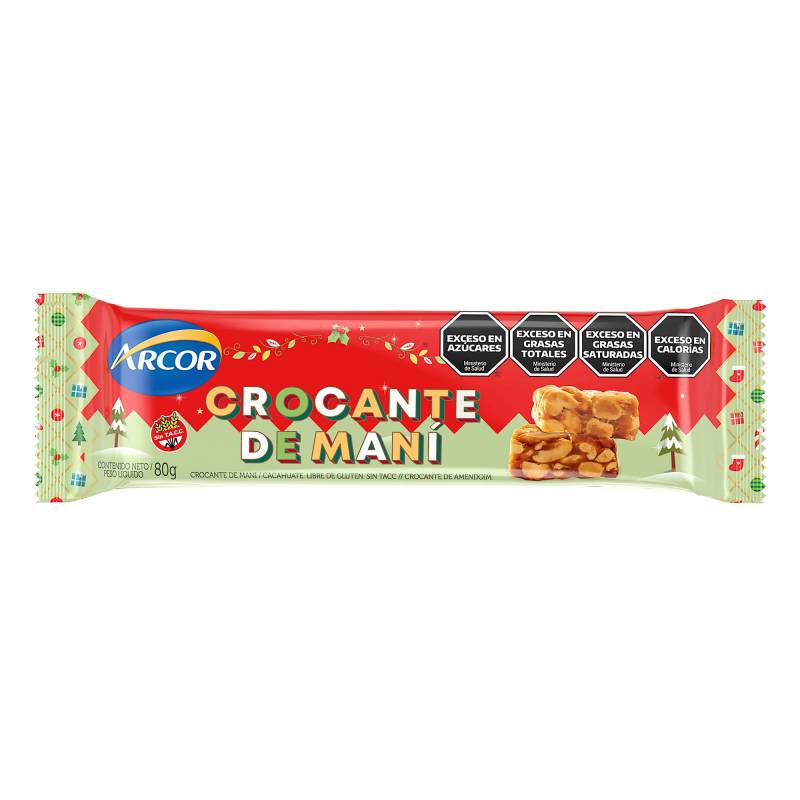 Arcor Turrón Crocante de Maní Hard Peanut Nougat Classic Christmas Nougat, 80 g / 2.82 oz
