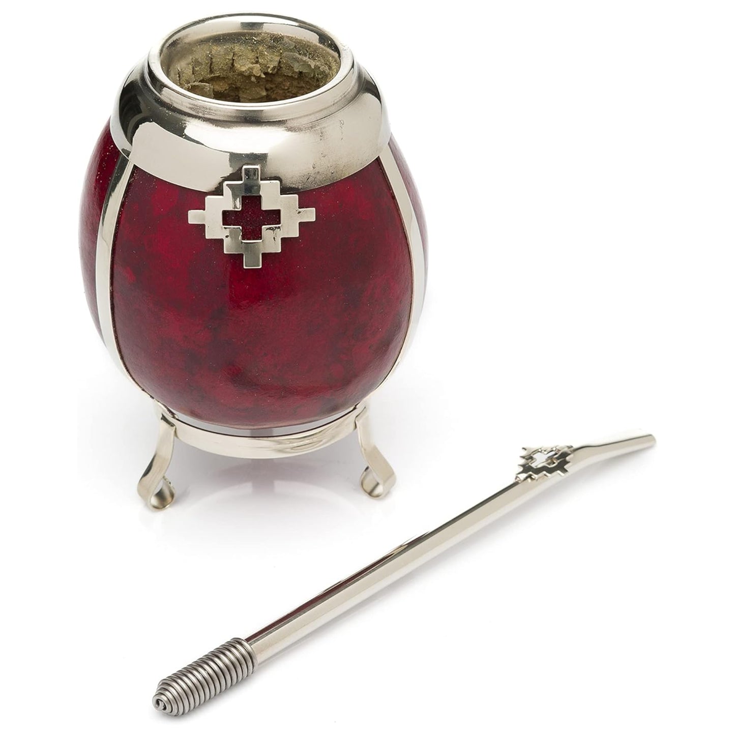 Pampa Vinotinto Traditional Gourd Mate Cup with Bombilla
