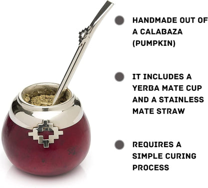 Vinotinto Traditional Gourd Mate Cup with Bombilla