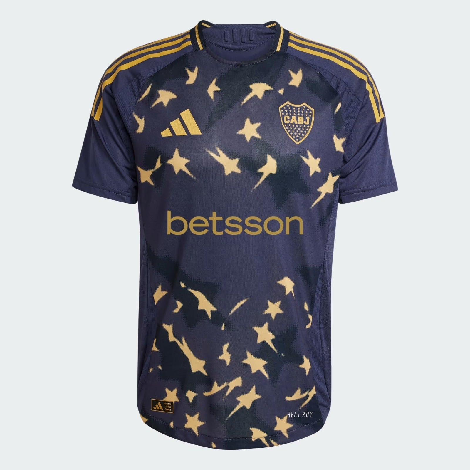 Boca Juniors 24/25 Authentic Third Jersey – Front view with starry tribute design in dark blue and yellow