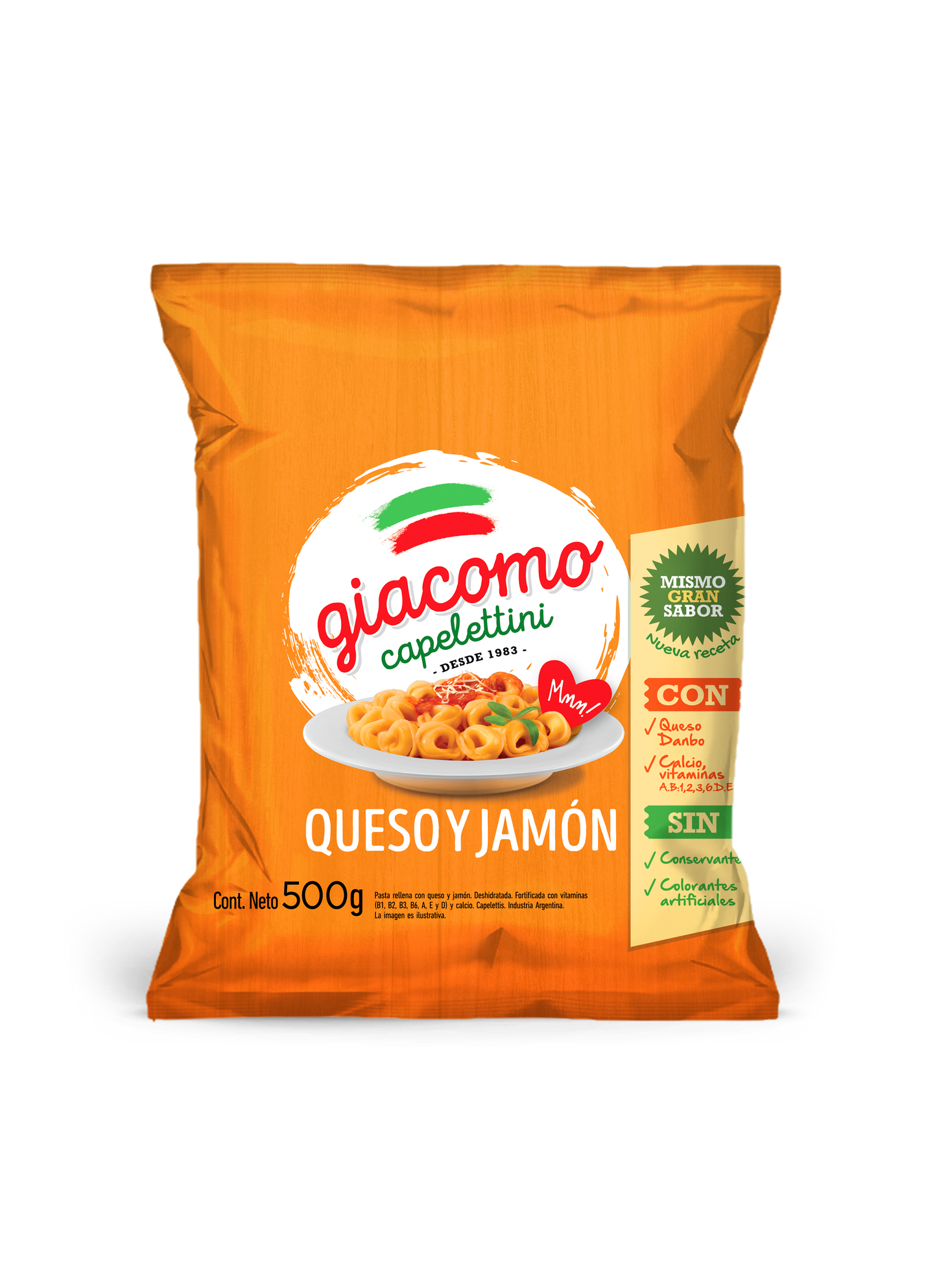 Giacomo Capelletini Queso y Jamón 500g / 17.64 oz | Argentine Cheese & Ham-Filled Pasta