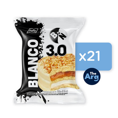 Alfajor Blanco y Negro Triple Chocolate Blanco con Dulce de Leche y Vainilla Caja x21 (73.5g c/u)