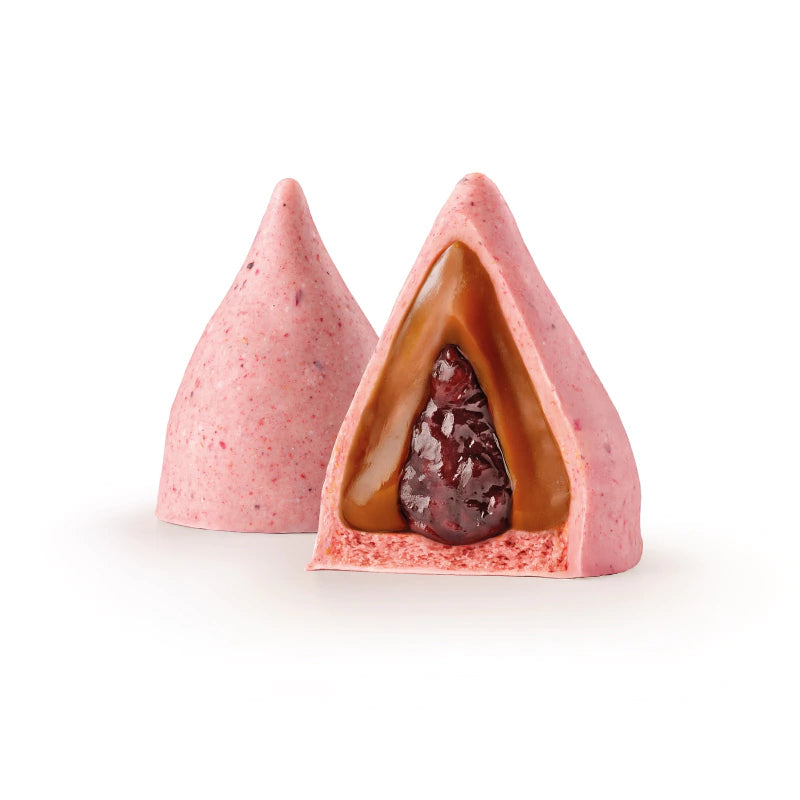 Lucciano’s Belgian White Chocolate Conitos – Dulce de Leche Filled with Red Berry Heart – 6u. 270g /0.59 lb