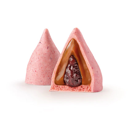 Lucciano’s Belgian White Chocolate Conitos – Dulce de Leche Filled with Red Berry Heart – 6u. 270g /0.59 lb