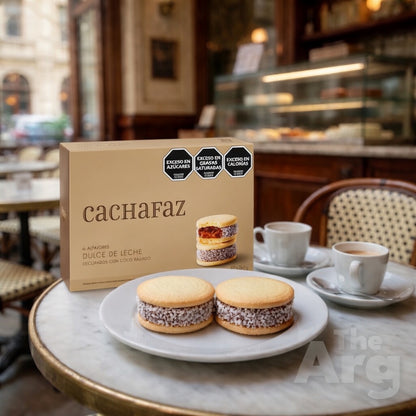 Cachafaz Cornstarch Alfajores with Shredded Coconut Box of 6 | 456g Argentine Dulce de Leche Cookies