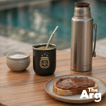 Black Steel AFA Mate with Flat Bombilla | Argentine Mate Set