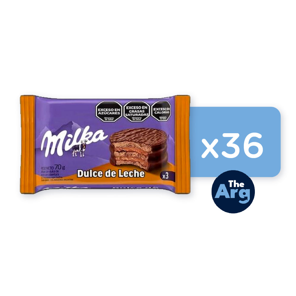 Milka Triple Alfajor with Dulce de Leche Box 36 Units (70g Each)