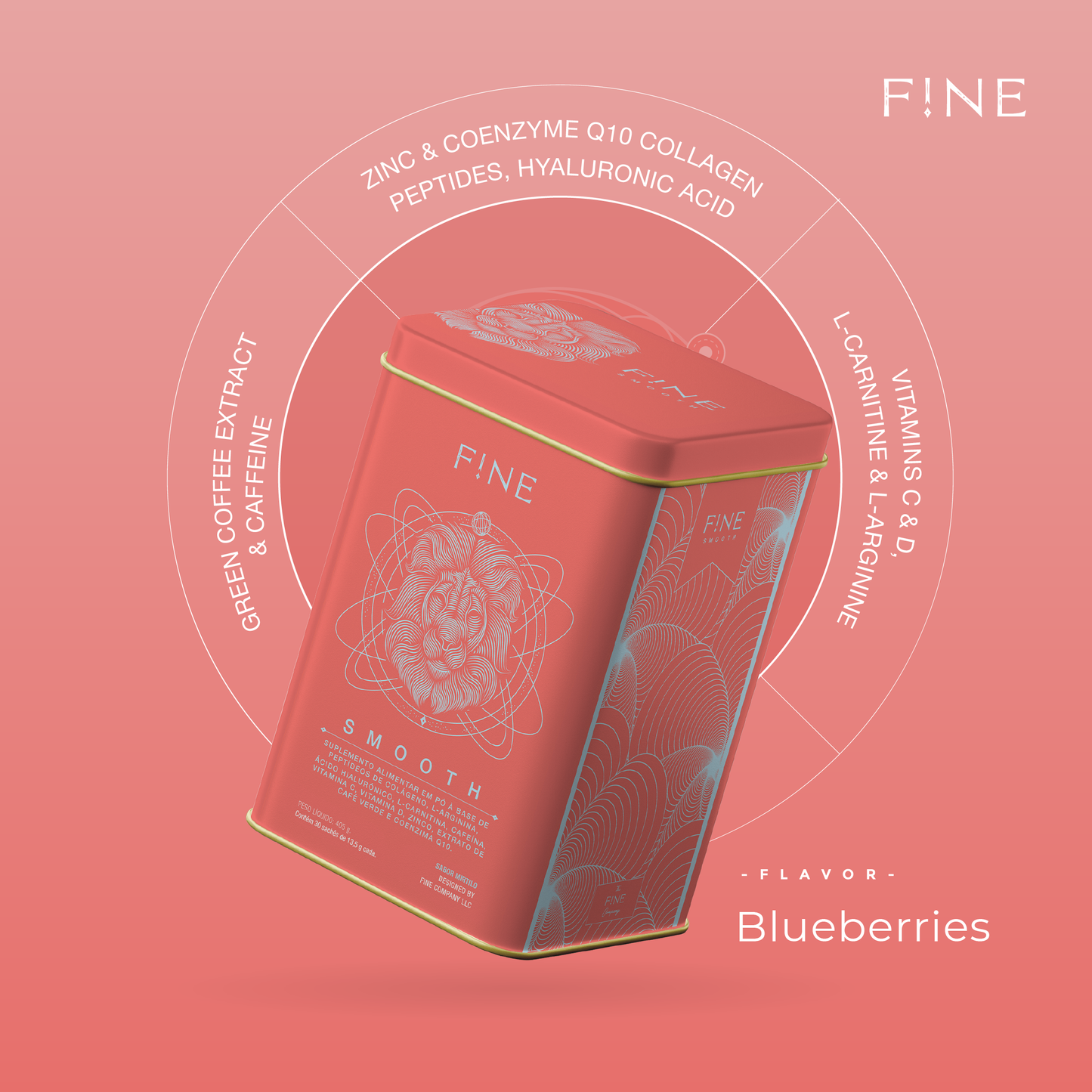 F!NE Smooth Collagen Powder Drink – Blueberry Flavor | Hydrolyzed Collagen & Hyaluronic Acid