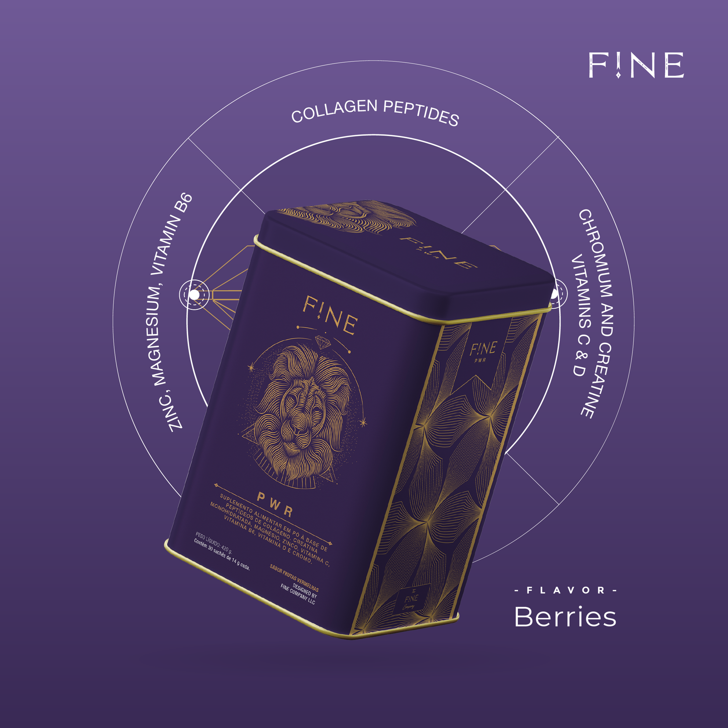 F!NE Power Collagen Powder Drink – Forest Fruit Flavor | Hydrolized Collagen & Creatine