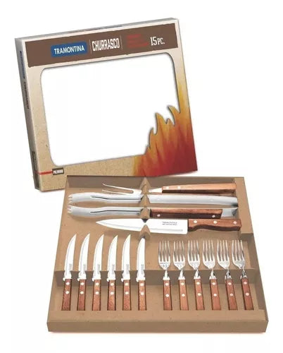 Stainless Steel and Wood Full BBQ Set - Tramontina Kit de Asado.