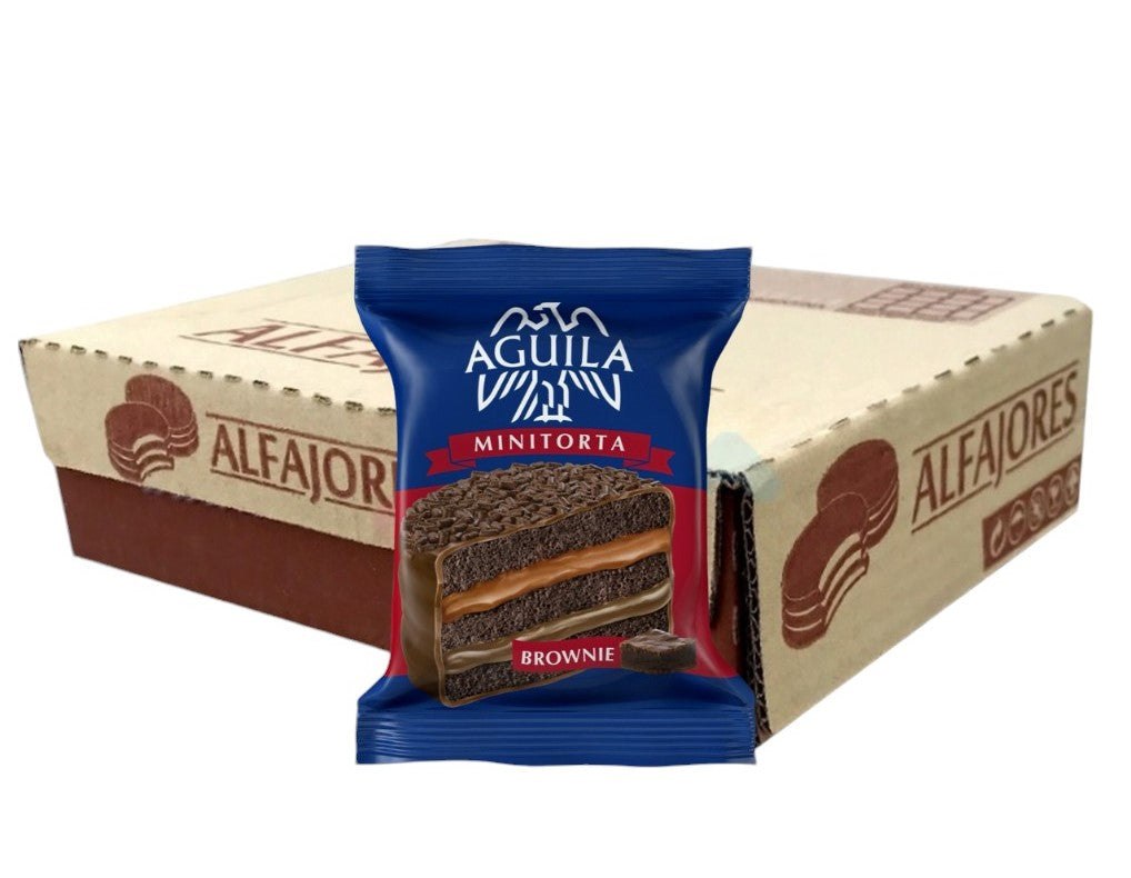 Alfajor Aguila Brownie Minicake with Dulce de Leche Box of 21u. 71.5 g / 2.52 oz