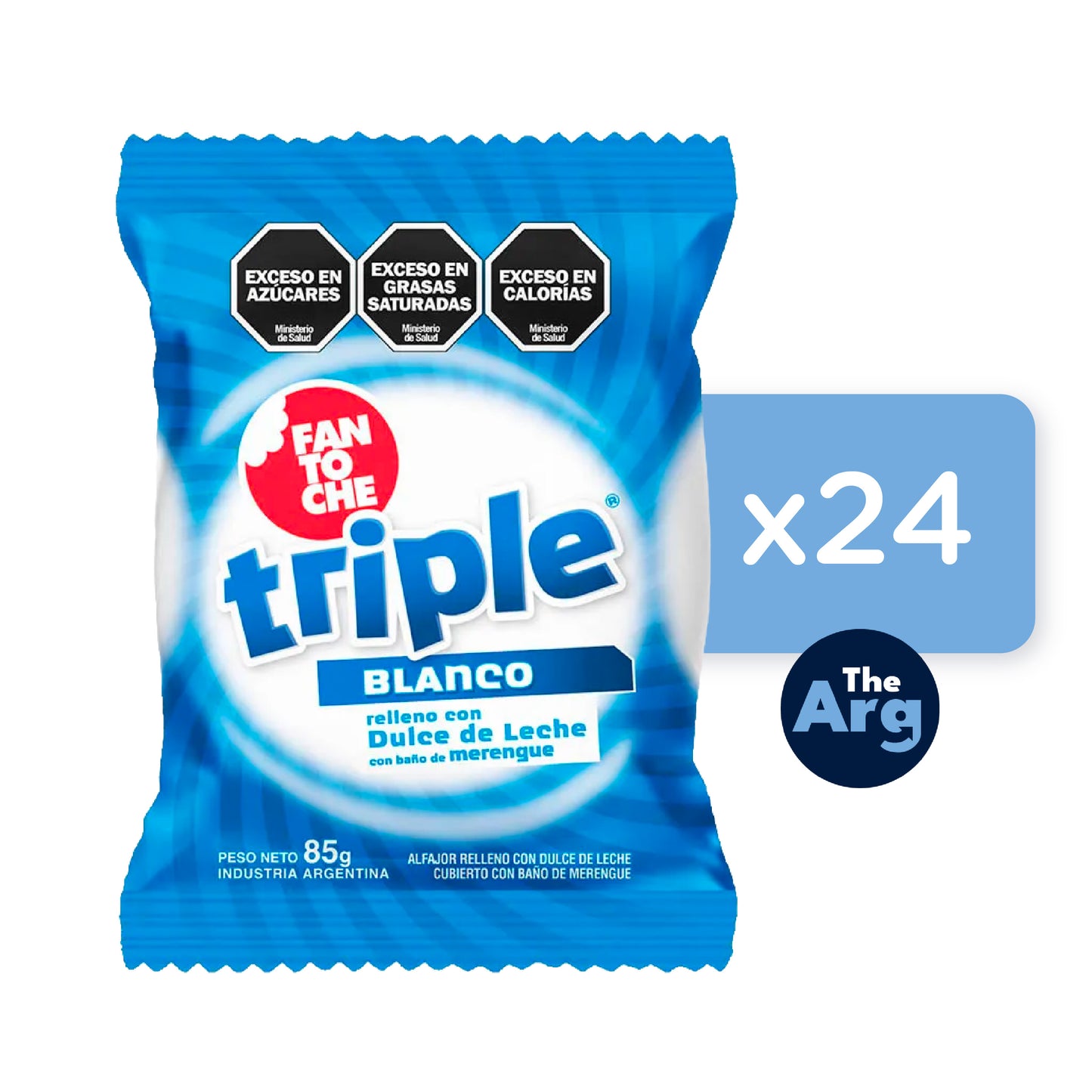 Fantoche Triple Alfajor Sugar Coated with Dulce de Leche | Box of 24 Units (85 g Each)