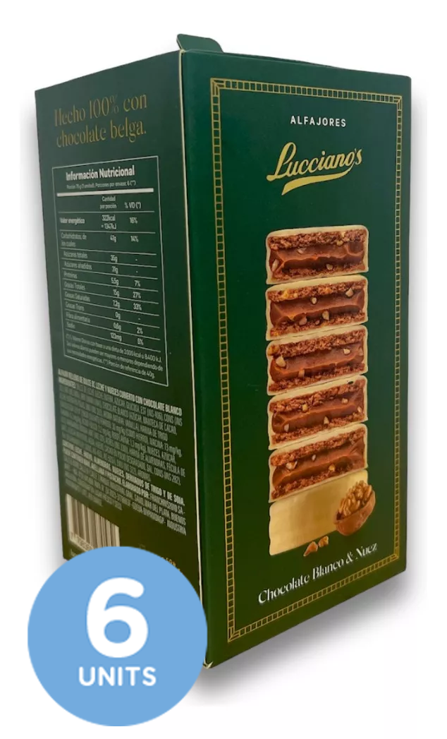 Lucciano`s Alfajores of White Chocolate With Walnut and Dulce de Leche x 6 Unit. 450g/0.99lb