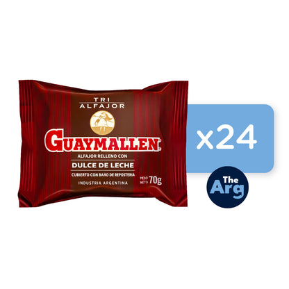 Guaymallén Triple Alfajor Milk Chocolate with Dulce de Leche 70g (Box of 24 Units)