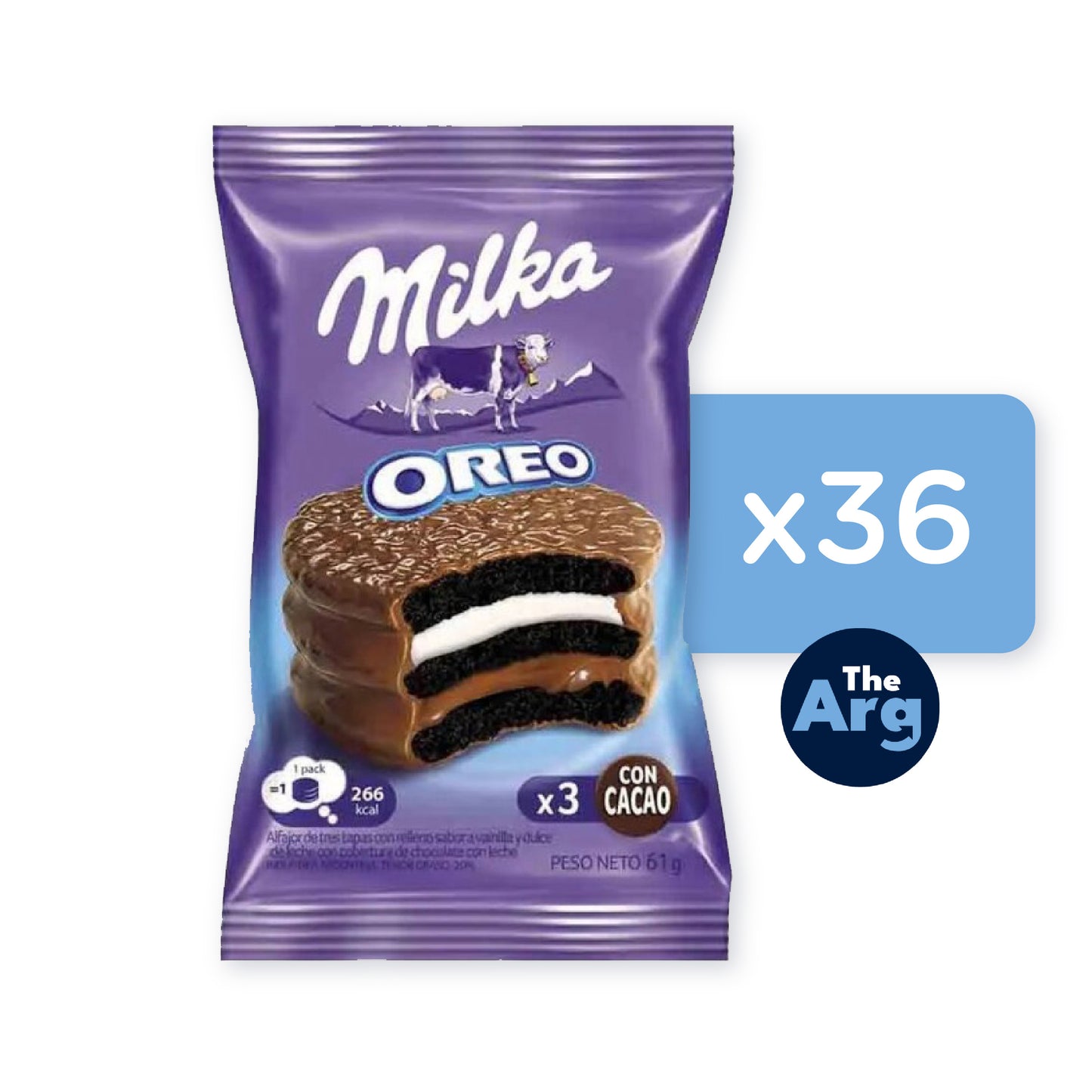 Alfajor Milka Triple Oreo with Dulce de Leche and Vanilla Cream Box 36 units 61 g / 0.13 lb