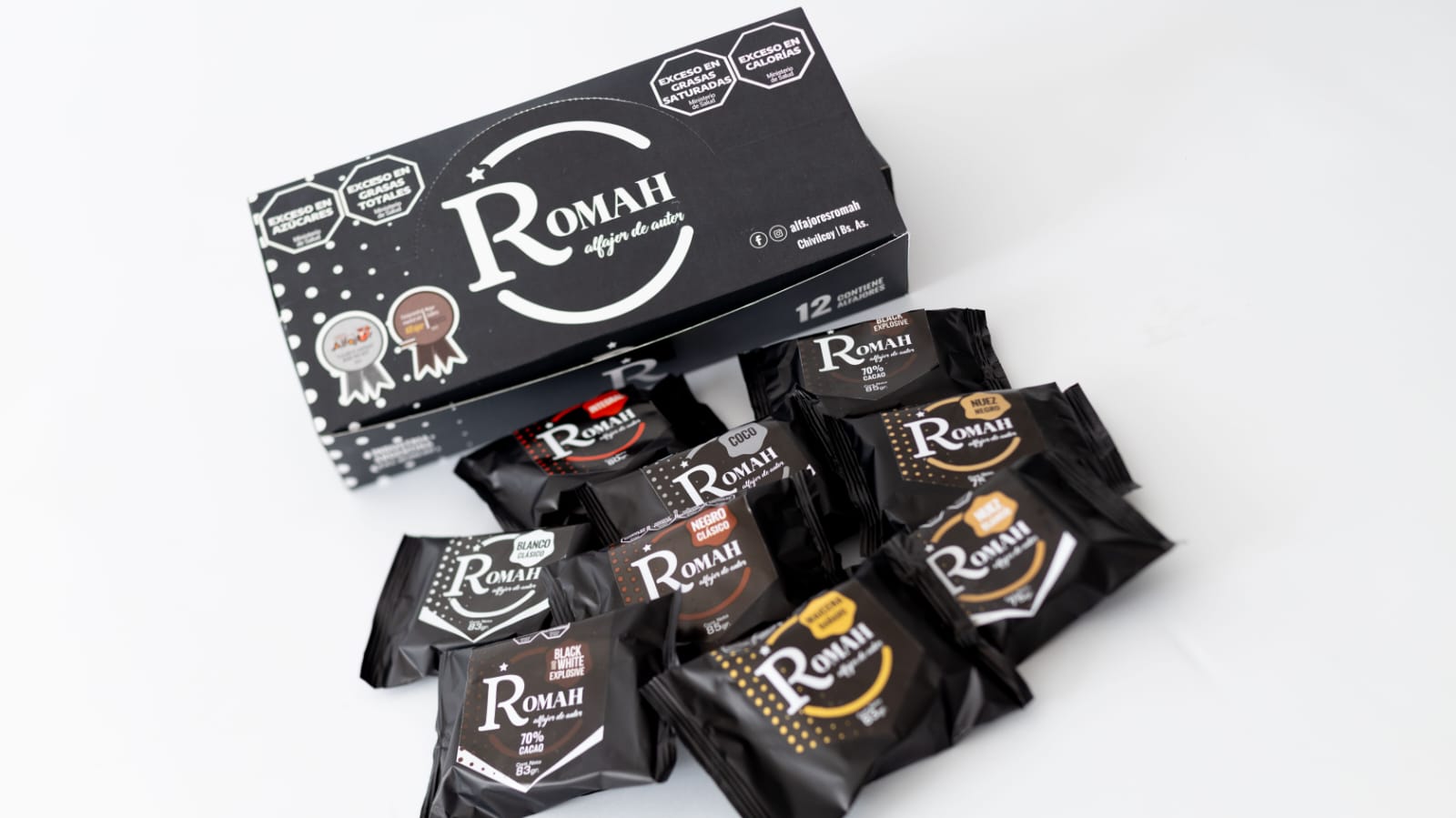 Romah - Assorted Chocolate Alfajores filled with Dulce de Leche 12u. 900g / 1.98lb