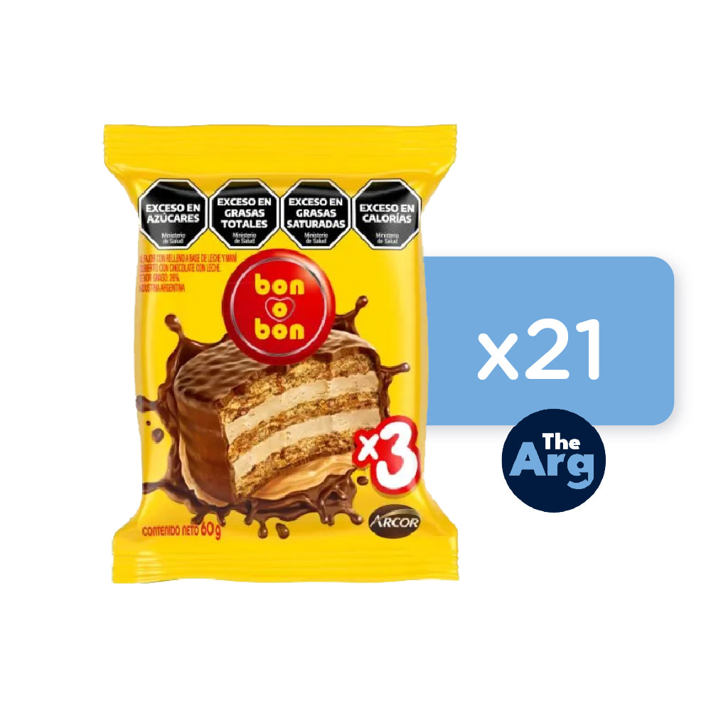 Bon o Bon Triple Alfajor Peanut Butter & Milk Chocolate 60 g (Box of 21 Units)