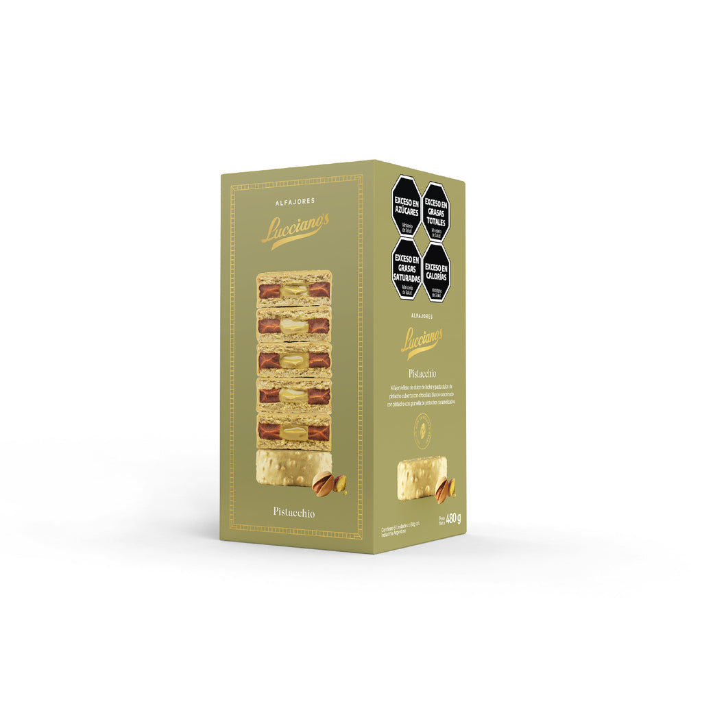Lucciano’s Belgian White Chocolate Alfajores – Dulce de Leche & Pistachio Hazelnut Heart 6u. 450g/0.99lb