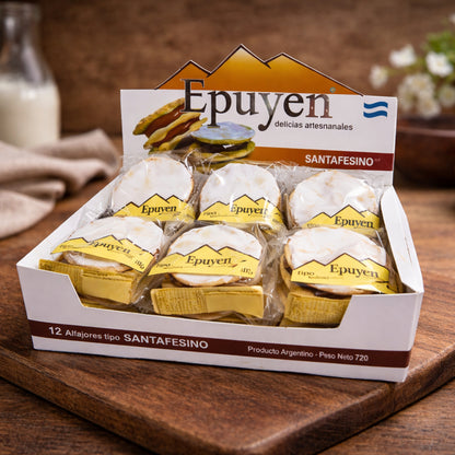 Epuyen - Triple-filled Alfajor Santafesino with Dulce de Leche, Glazed with Sugar 12u. 720g/1.58lb