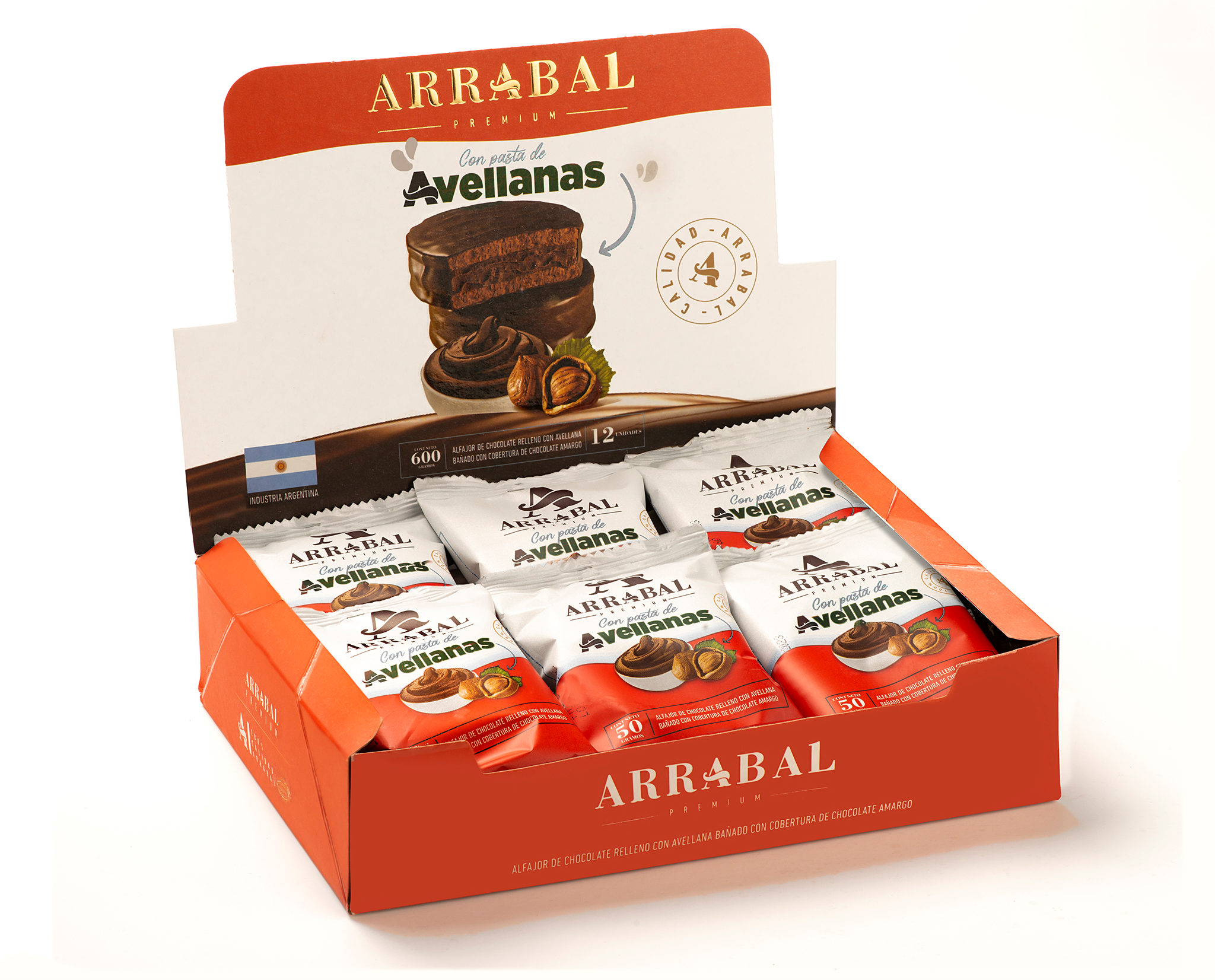 Arrabal - Dark Chocolate Alfajor Filled with Hazelnut Paste 12u. 600g/1.32lb