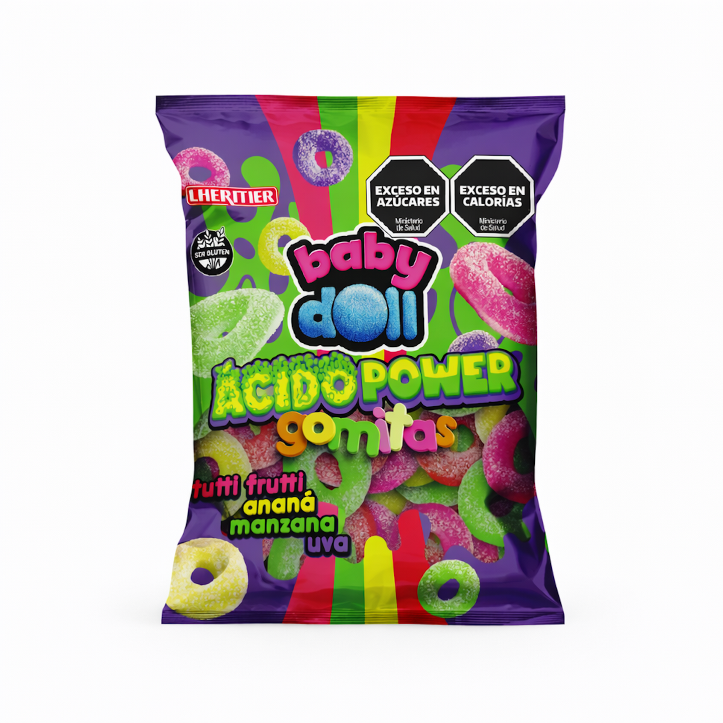 Lheritier Baby Doll Acid Power Sour Gummies – Assorted Fruit Flavors 500 g | Gluten Free Argentine Candy