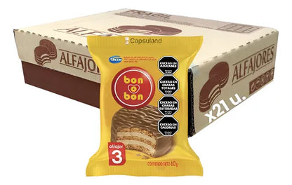 Bon O Bon Alfajor Triple with Peanut Butter and Milk Chocolate 60g/2.1 oz (Box of 21u.)