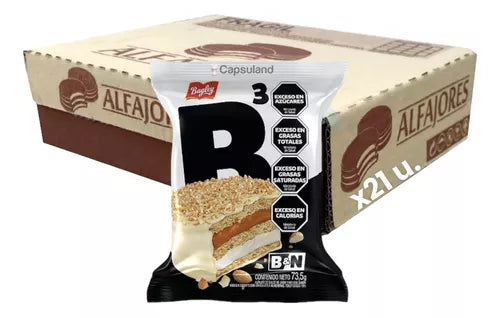 Alfajor Blanco y Negro Triple White Chocolate with Dulce de Leche & Vanilla Box 21u. 73.5 g/2.59oz