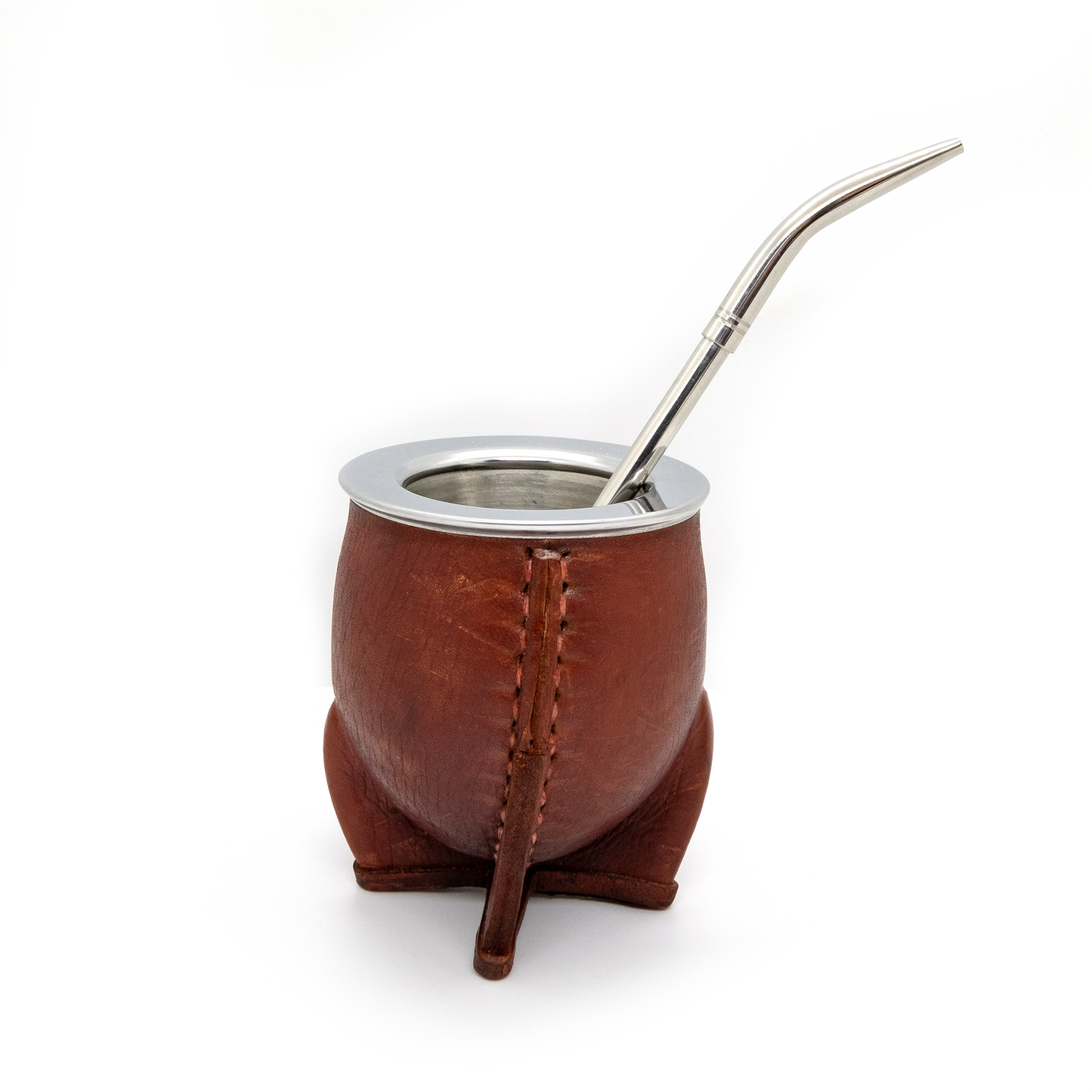 Brown Bocón Mate with Stainless Steel Interior, Leather Cover & Pico de Loro Bombilla