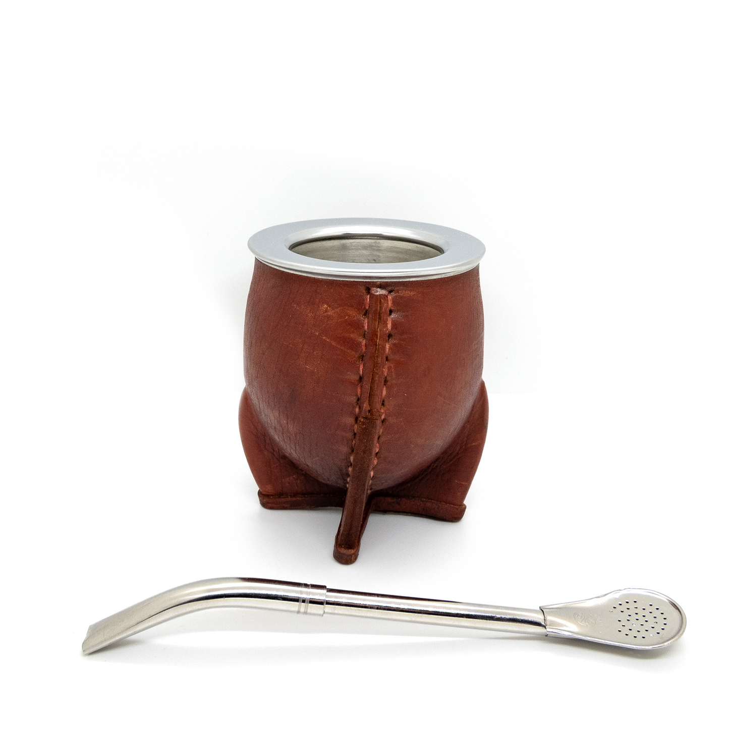 Brown Bocón Mate with Stainless Steel Interior, Leather Cover & Pico de Loro Bombilla