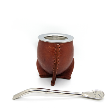 Brown Bocón Mate with Stainless Steel Interior, Leather Cover & Pico de Loro Bombilla