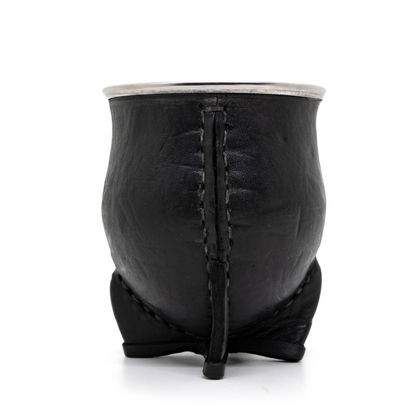 Black Bocón Mate with Stainless Steel Interior, Leather Cover & Pico de Loro Bombilla